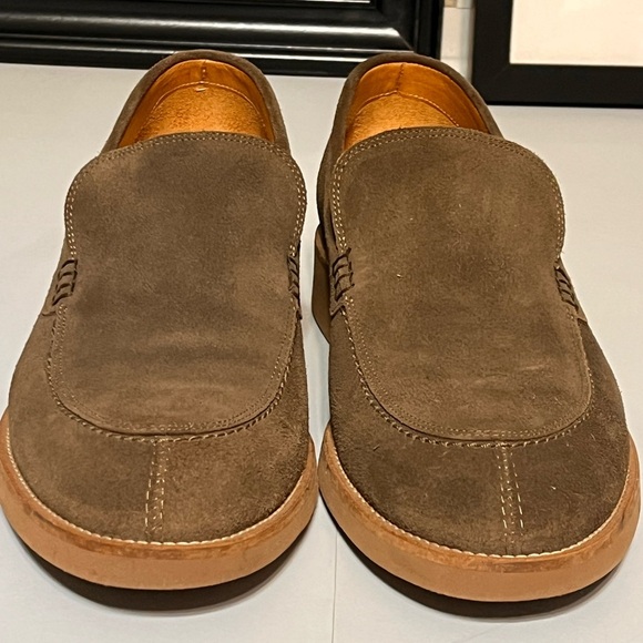 Vince Camuto Taupe Suede Slip-On Loafers - Picture 1 of 13